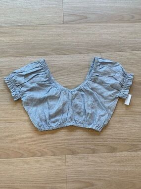 Mara Hoffman Swim Lulu Cropped Short Sleeve Top Blue White NWT Size Small